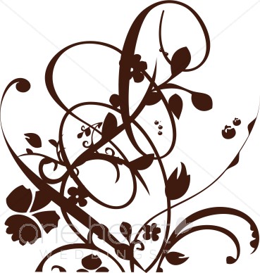 Green Brown and Floral Flourish Clipart