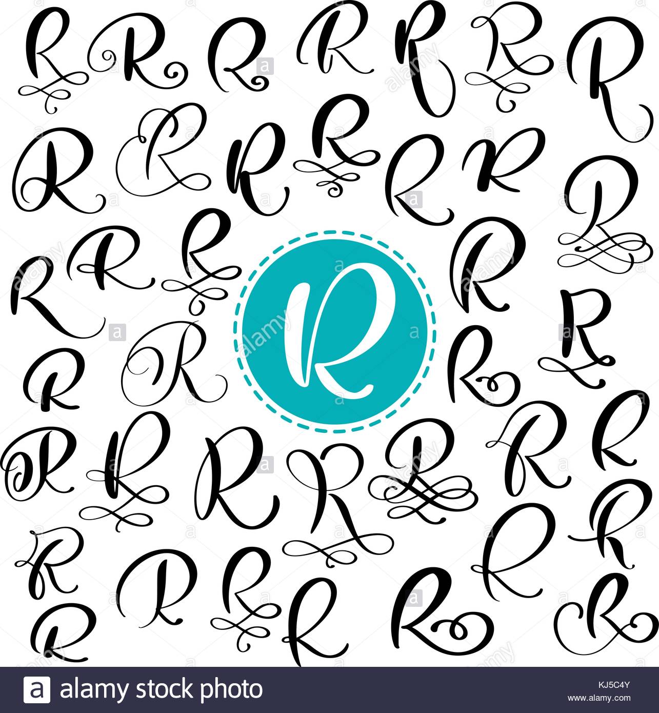 Letter R In Different Fonts Set Hand Drawn Vector Flourish