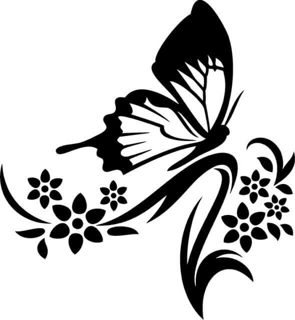Butterfly Flower Clipart Black And White