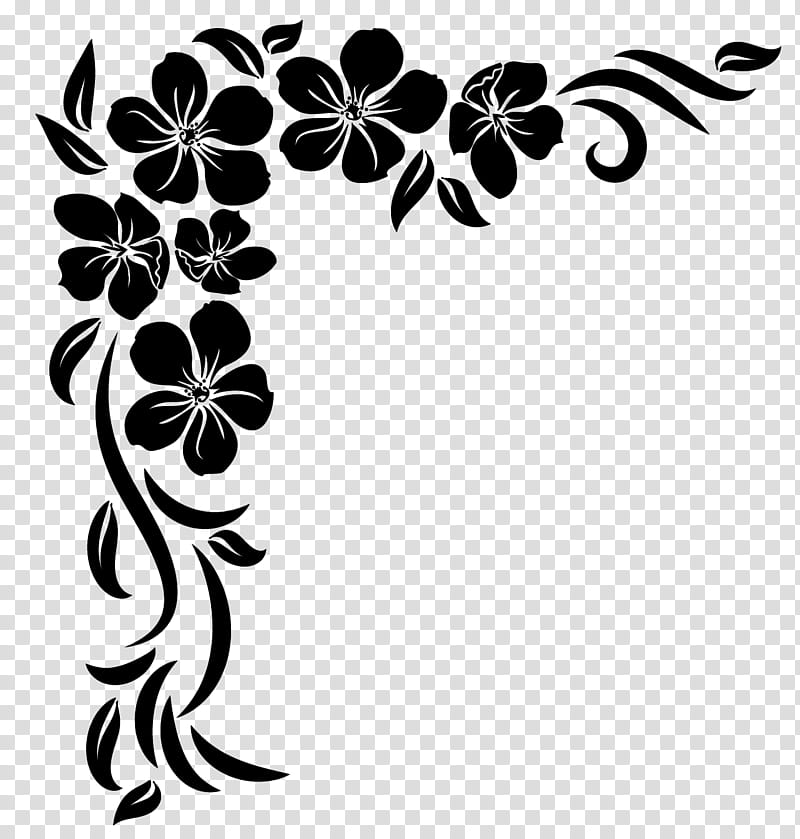 Corners , black and white flower illustration transparent