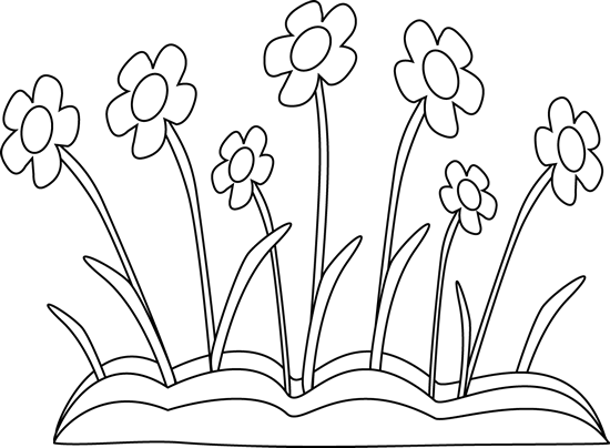 Black and White Spring Flower Patch Clip Art