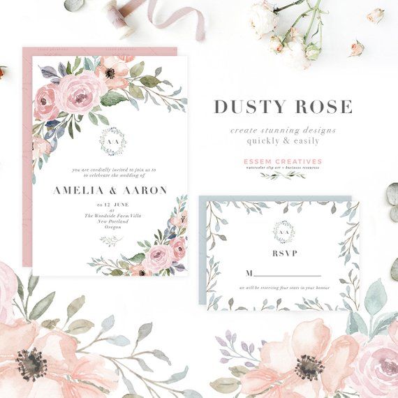 Watercolor Flower Borders Backgrounds, Dusty Rose Floral
