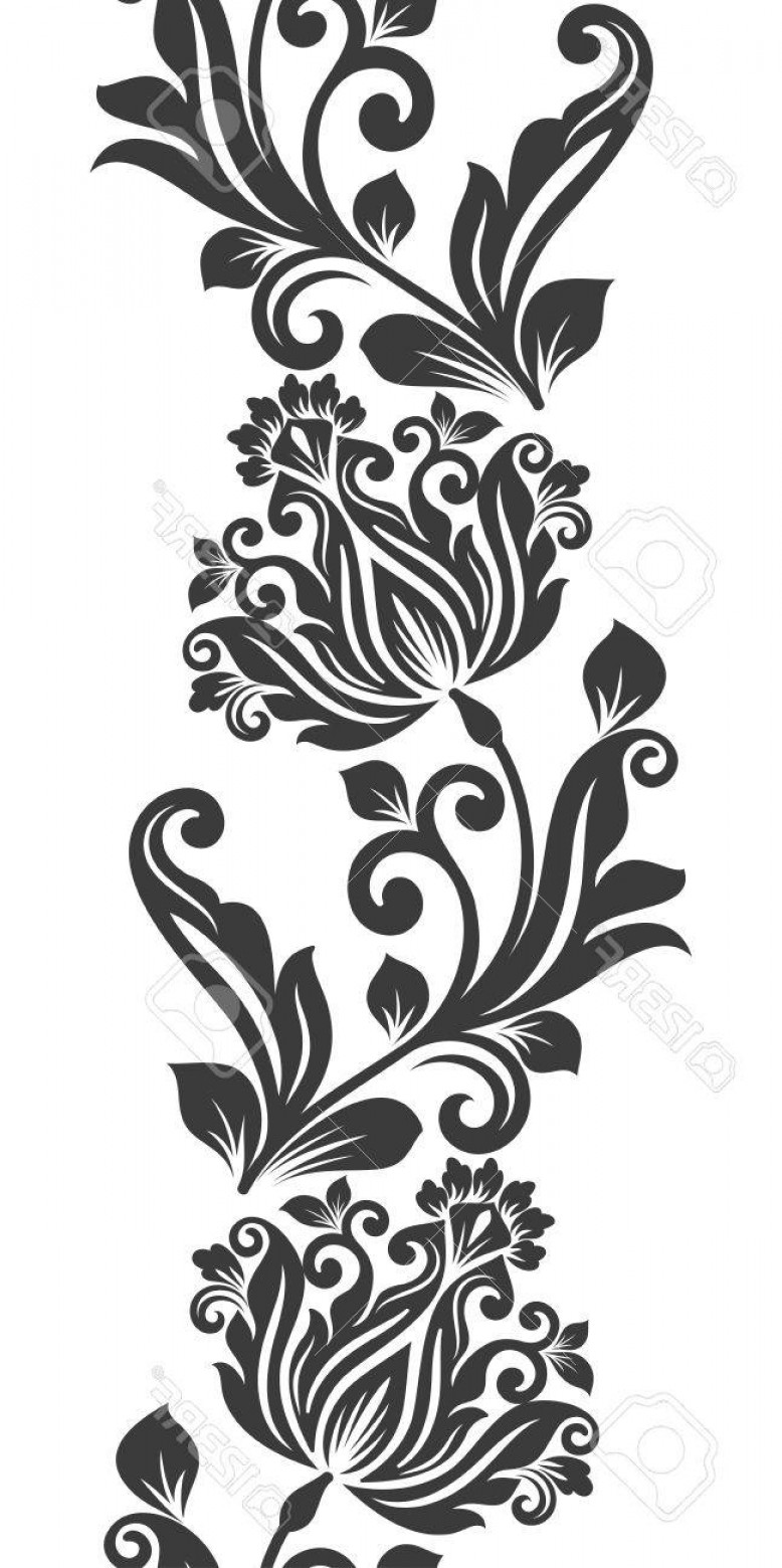Photostock Vector Seamless Black And White Vertical Flower