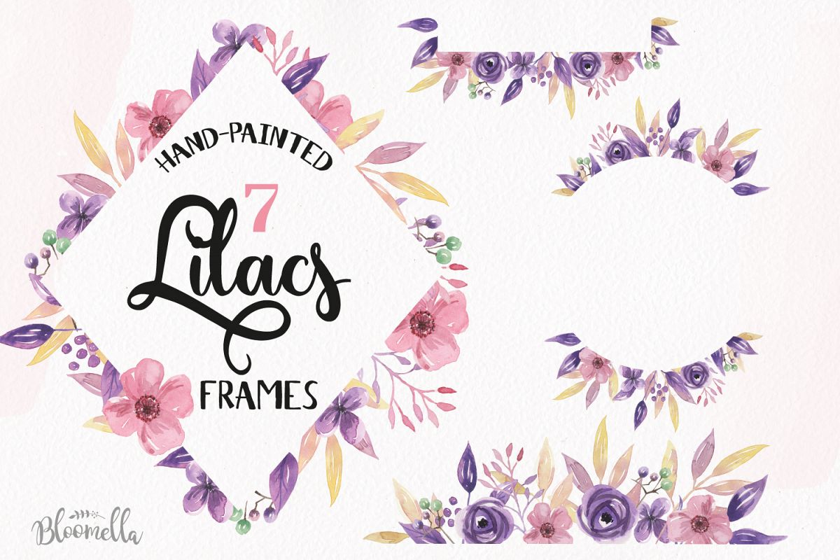 Lilacs Frames Watercolor Clipart Border Flowers Pink Purple Florals