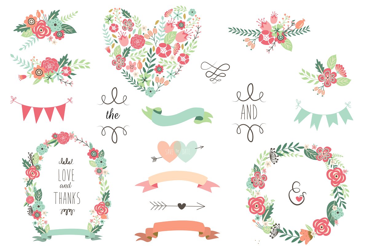 Save The Date Floral Wedding Clipart