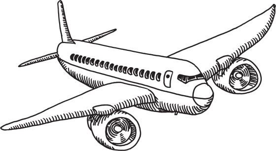Flying airplane drawing.
