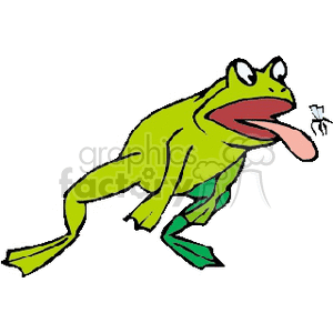 Cartoon frog catching a fly with its tongue clipart