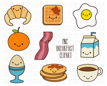 Breakfast clipart, food clipart, kawaii food, food clipart, eggs, bacon,  cute