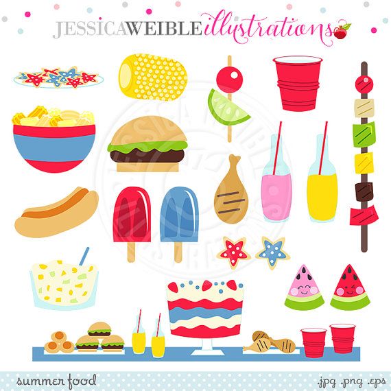Summer Food Cute Digital Clipart, Summer Graphics, Summer