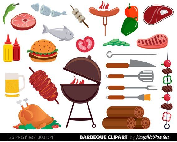 BBQ Clipart, Cookout Clipart, Barbeque Clipart, Party Food