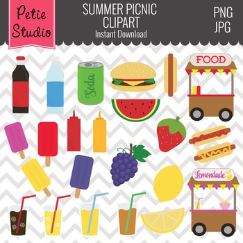 Summer Picnic Clipart, Summer Cookout Clipart, Food Clipart
