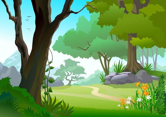 Vector Cartoon Meadow Forest Landscape Background Material