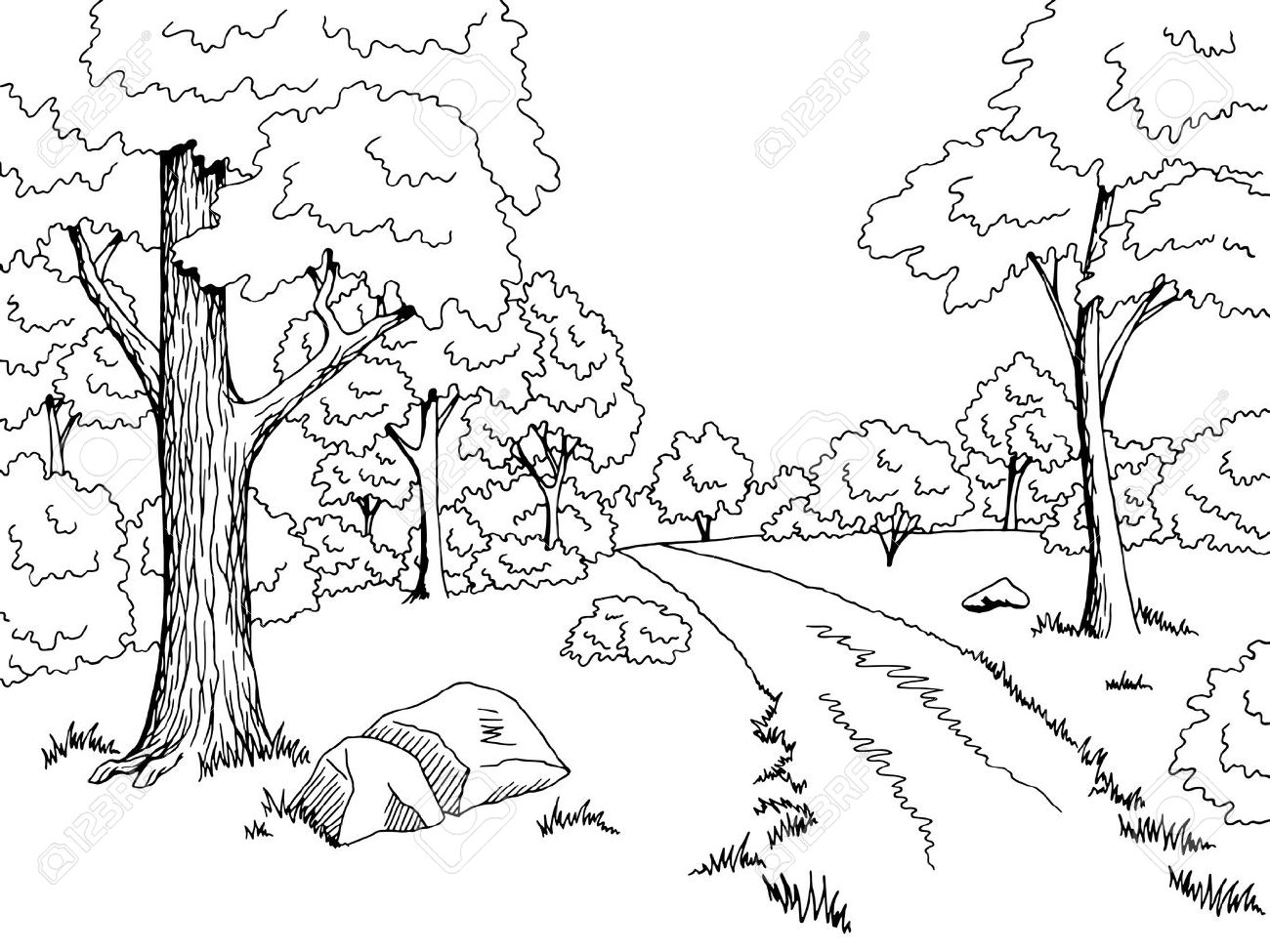 forest clipart black and white