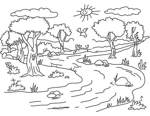 River Landscape coloring page