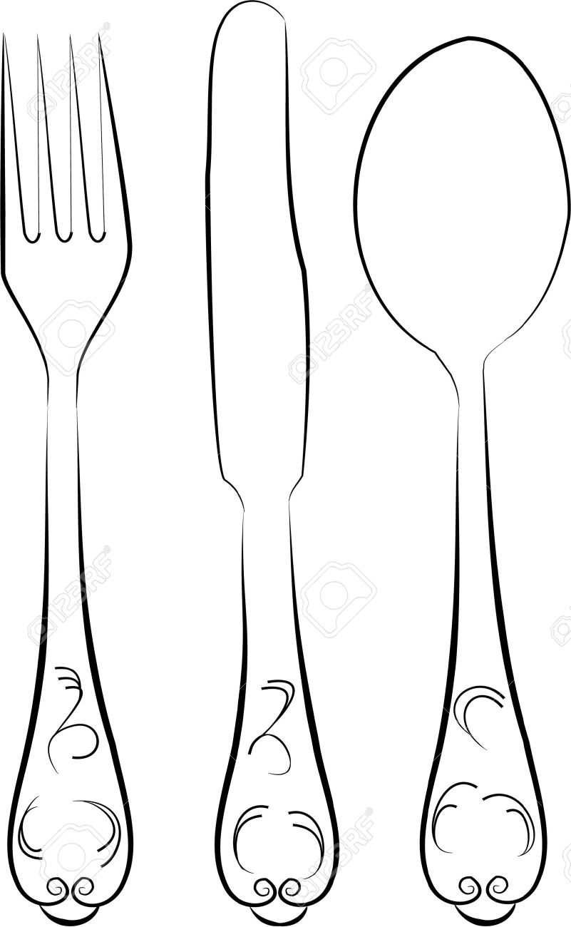 fork and spoon clipart drawing