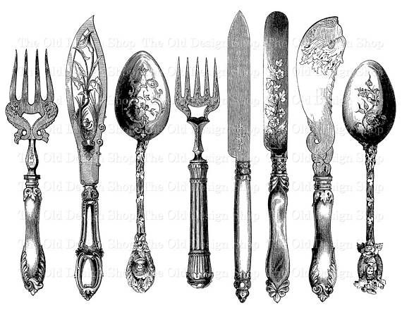Vintage Cutlery Printable Fork Knife Spoon Clip Art