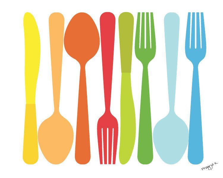 Colorful spoon and fork clipart