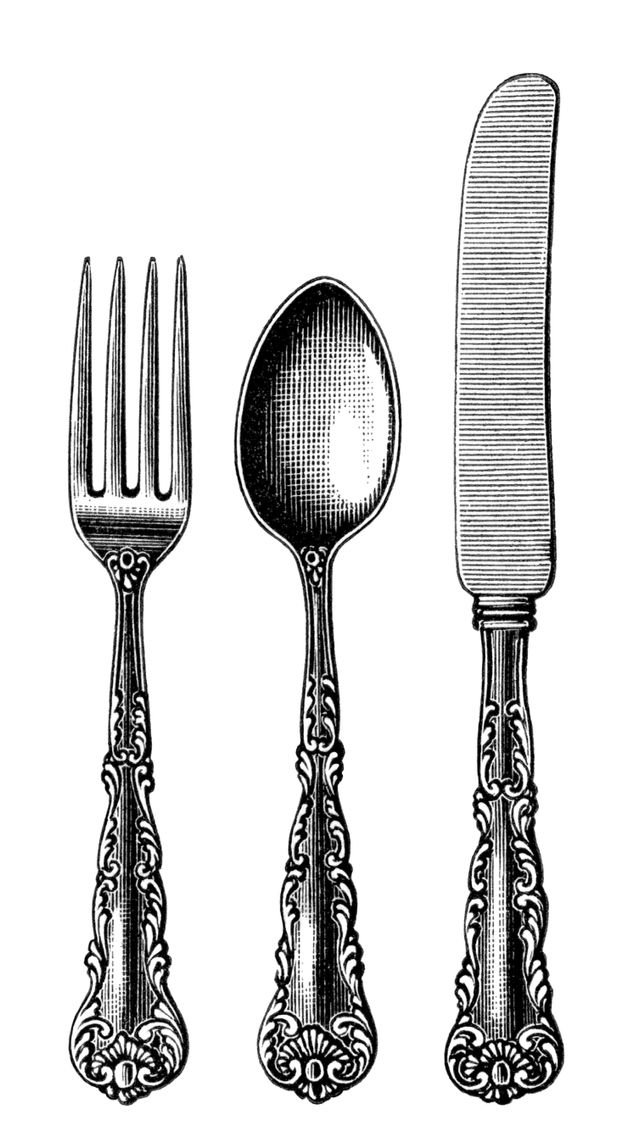 Hatched utensils fork spoon knife drawing