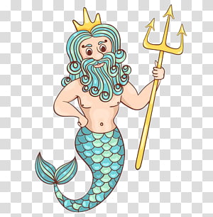 Poseidon illustration, Mermaid Merman illustration