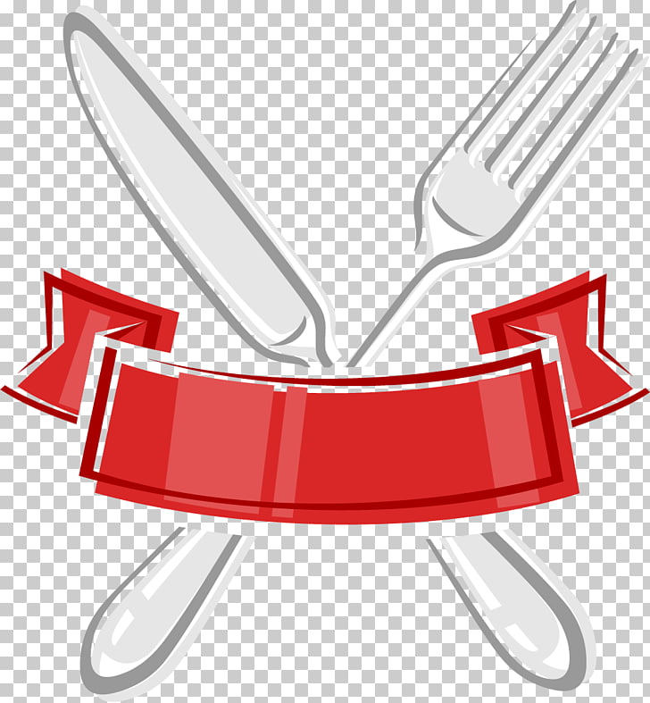 Knife Fork Red, Red knife and fork label PNG clipart