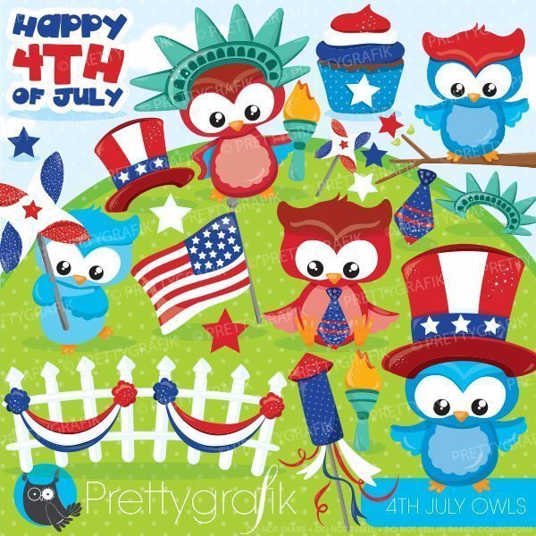 4th of July owls clipart