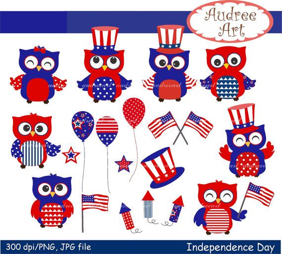 Owls clip art Independence Day clip artFourth of July by