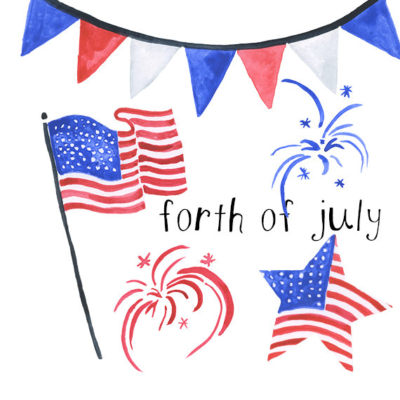 Watercolor forth of July Americana clip art american clipart