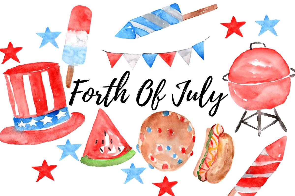 Watercolor Forth Of July Clipart