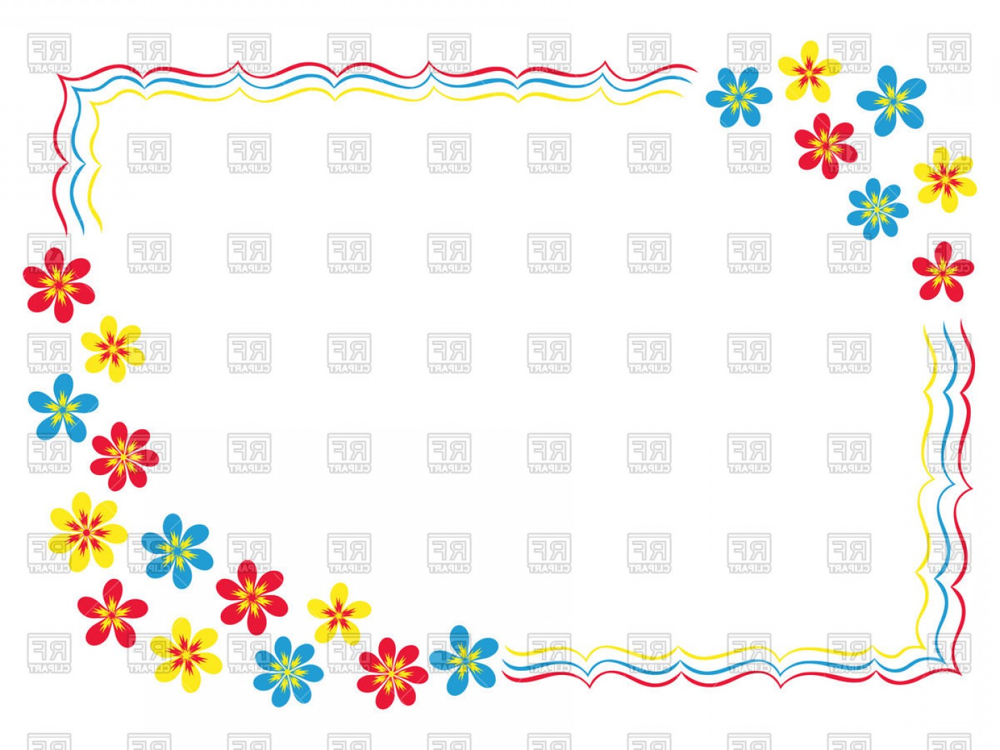 Simple Cartoon Frame With Floral Corners And Wavy Border