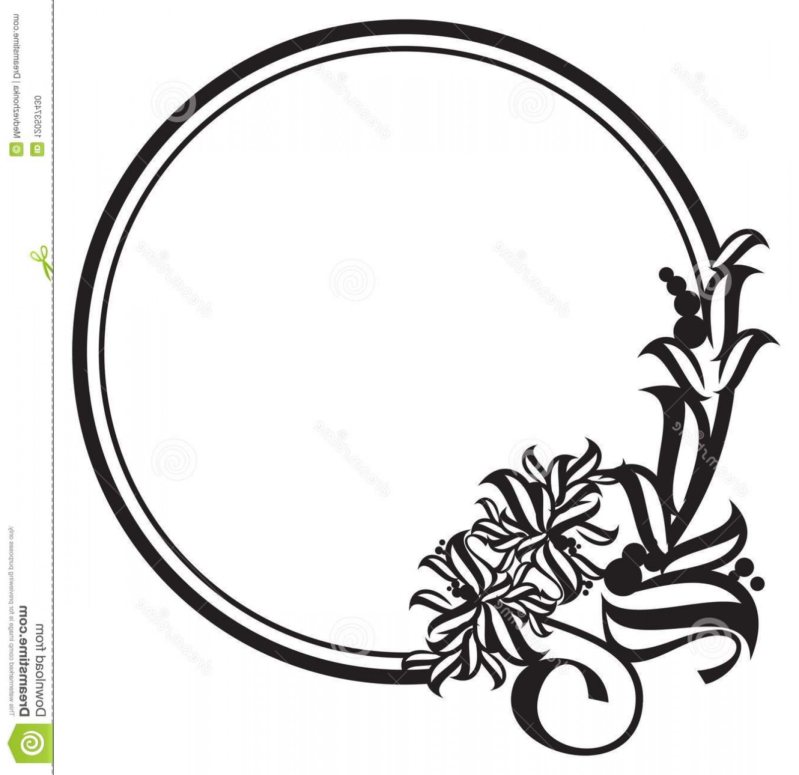 Black White Round Frame Abstract Flower Silhouettes Copy
