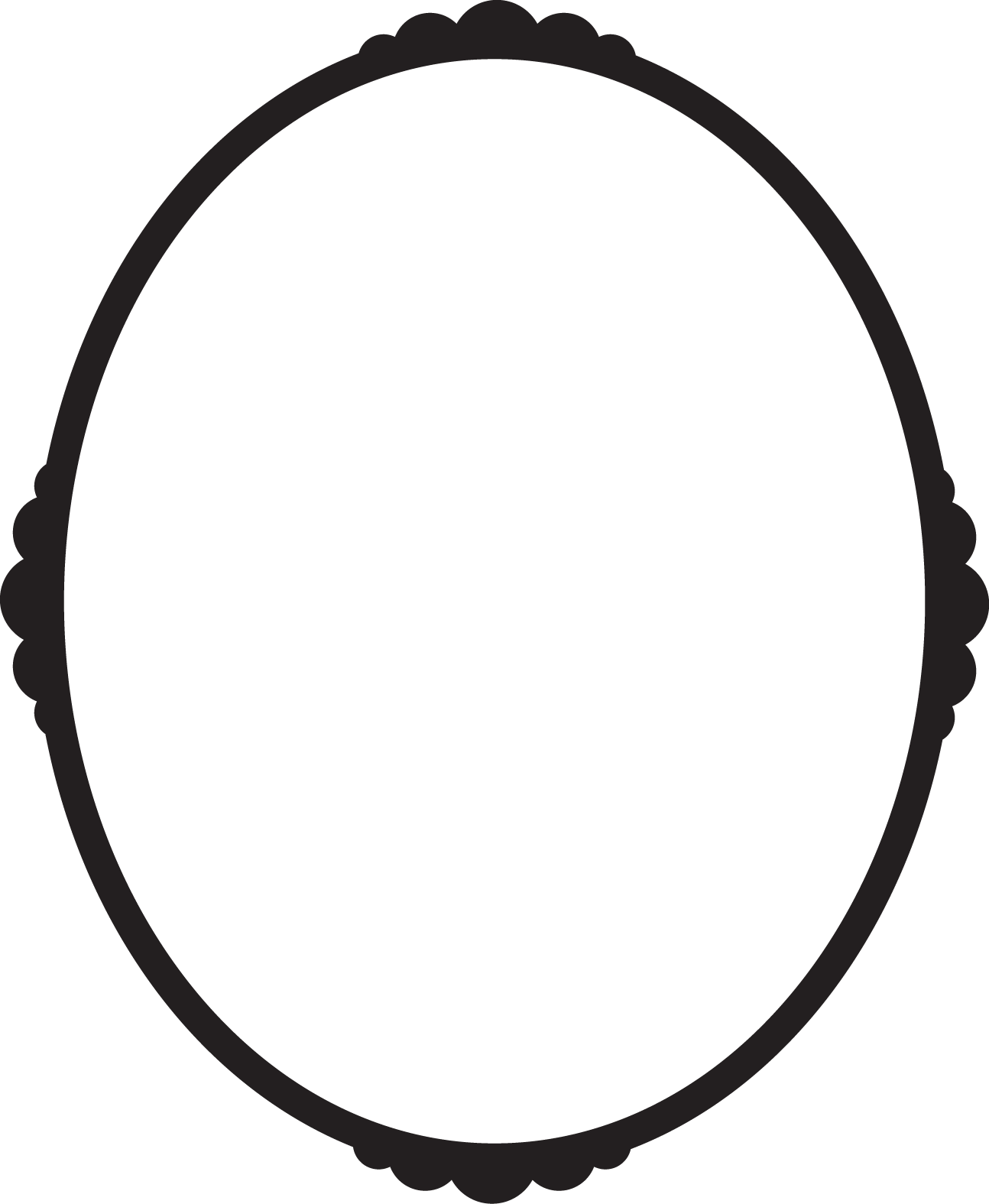 Black oval frame.