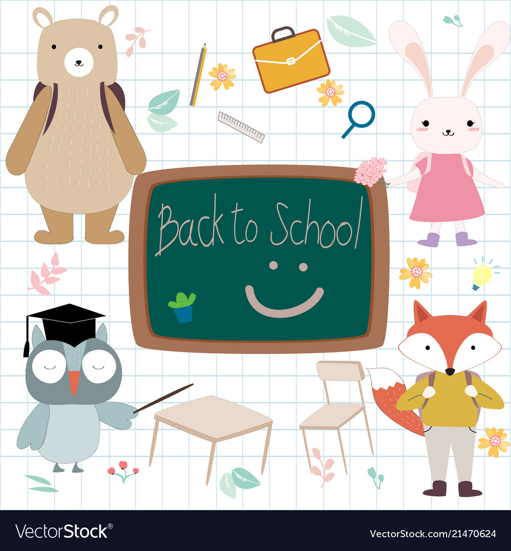 Cute animal student back to school