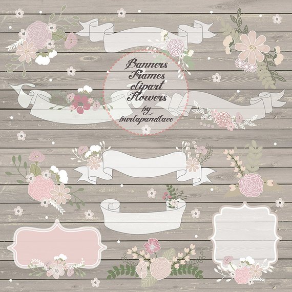Hand draw Rustic flowers clipart frames banners, Wedding