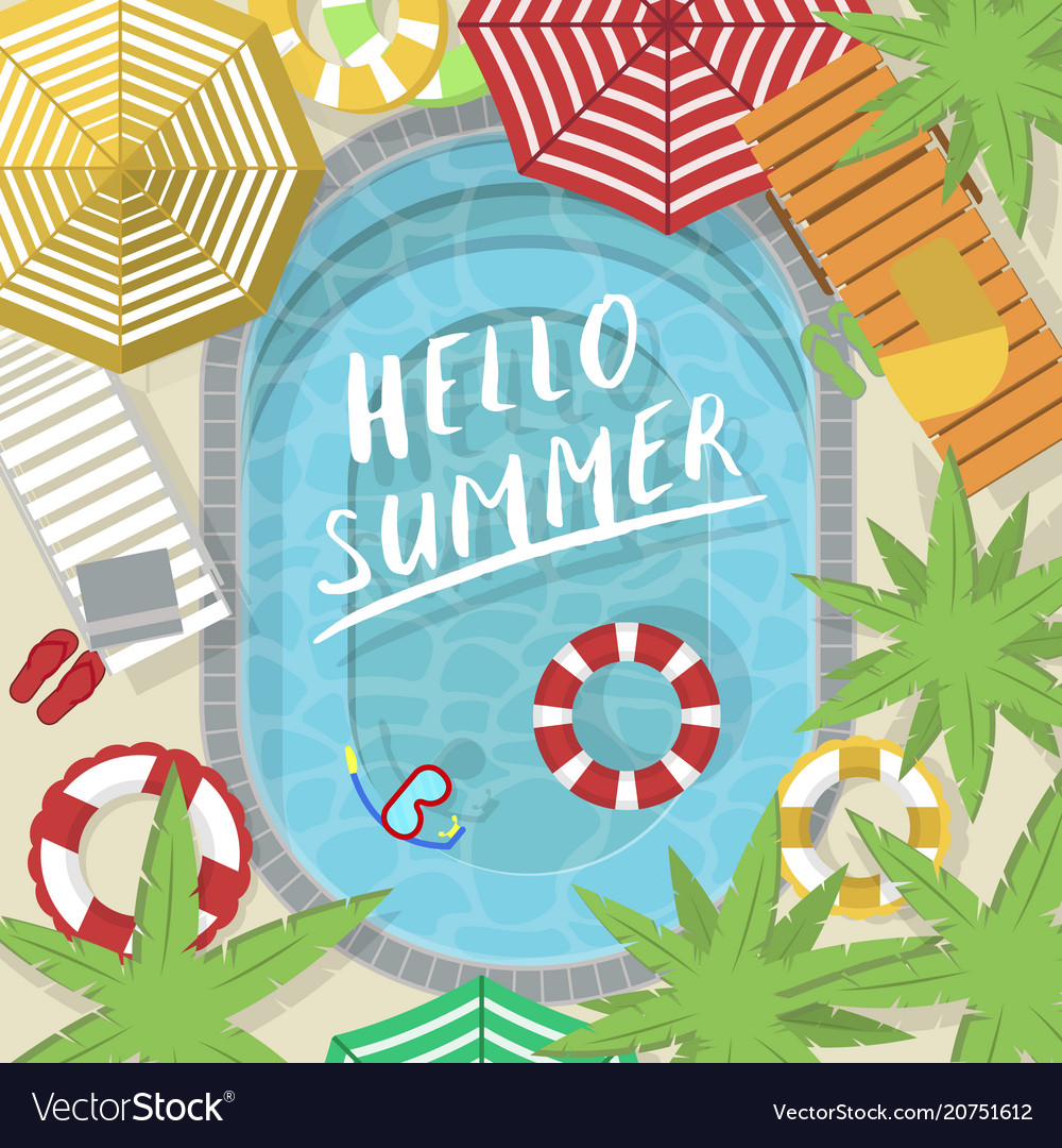 Hello summer banner with water pool