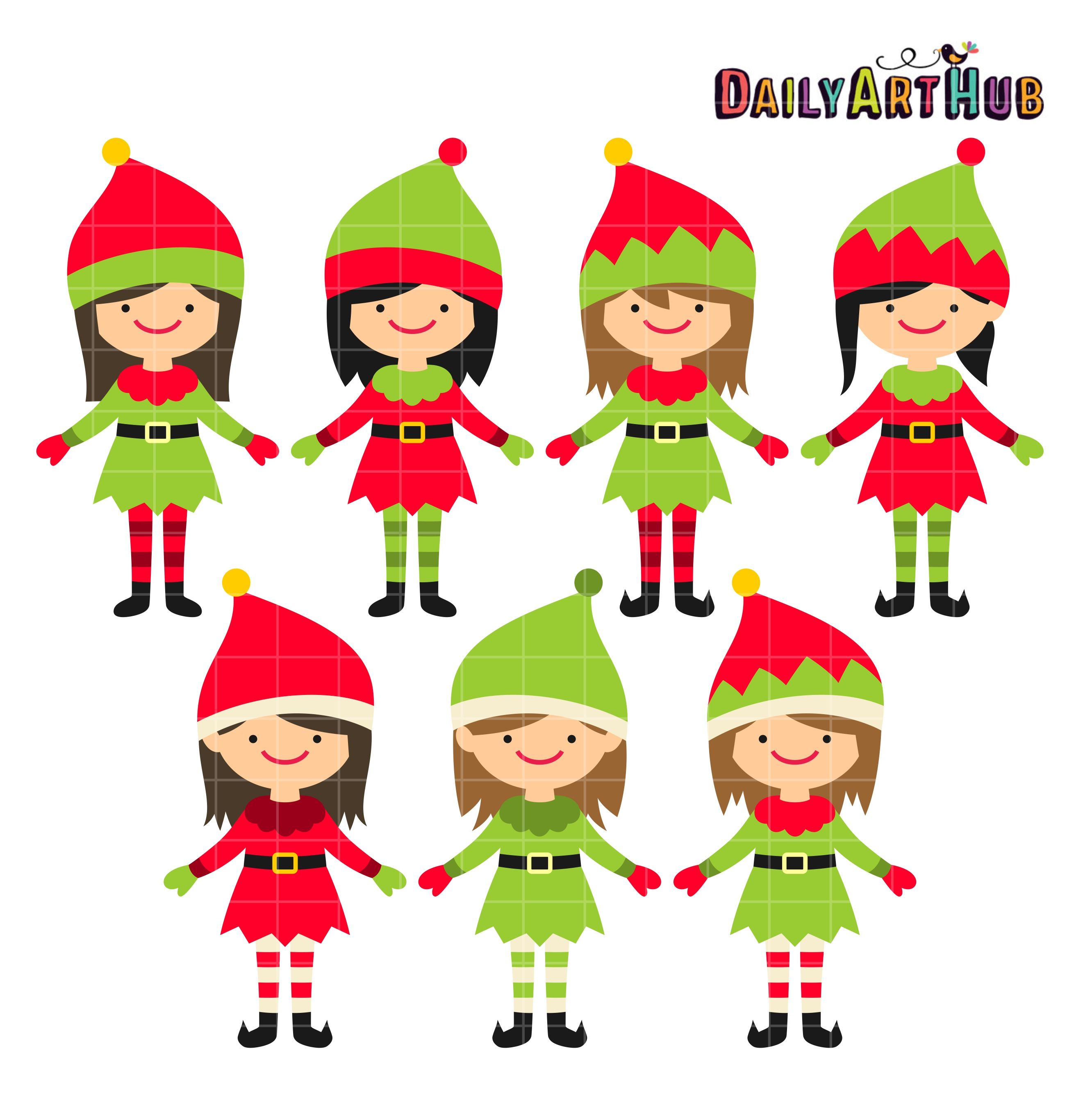 Christmas Cute Elves Clip Art Set