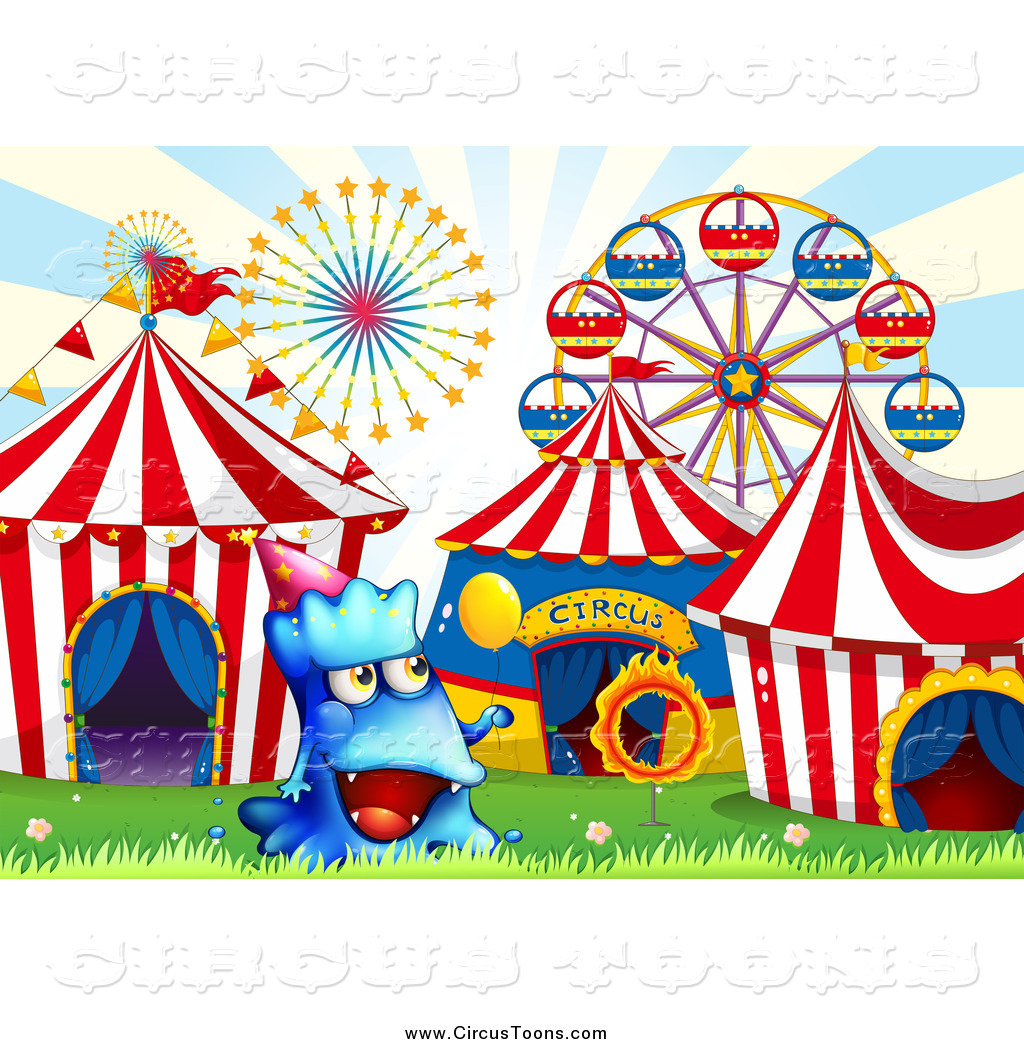 Circus Clipart of a Blue Monster at a Carnival by Graphics