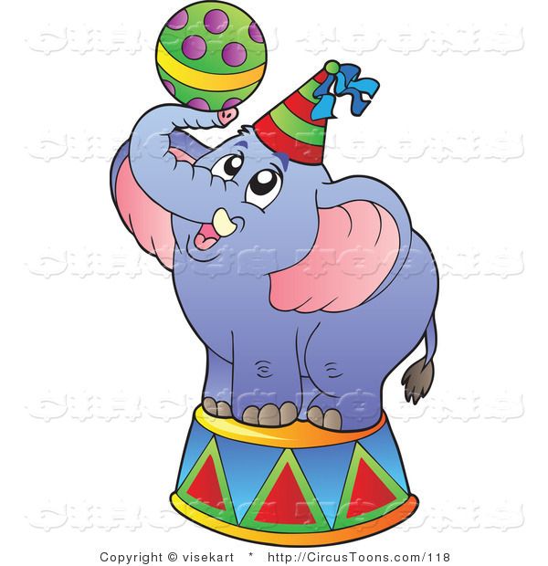 Circus Clipart of a Blue Circus Elephant with a Ball