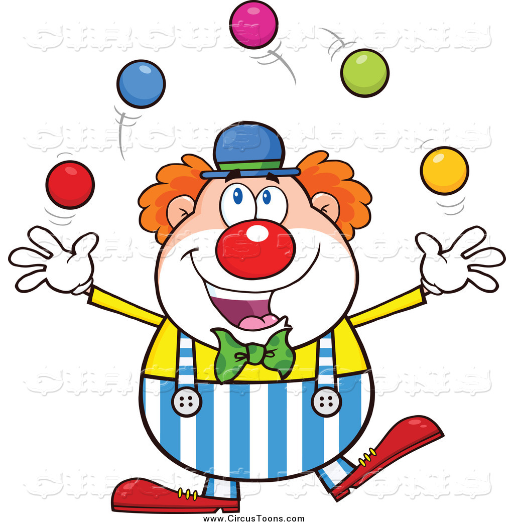 Circus Clipart of a Happy Clown Juggling Colorful Balls by