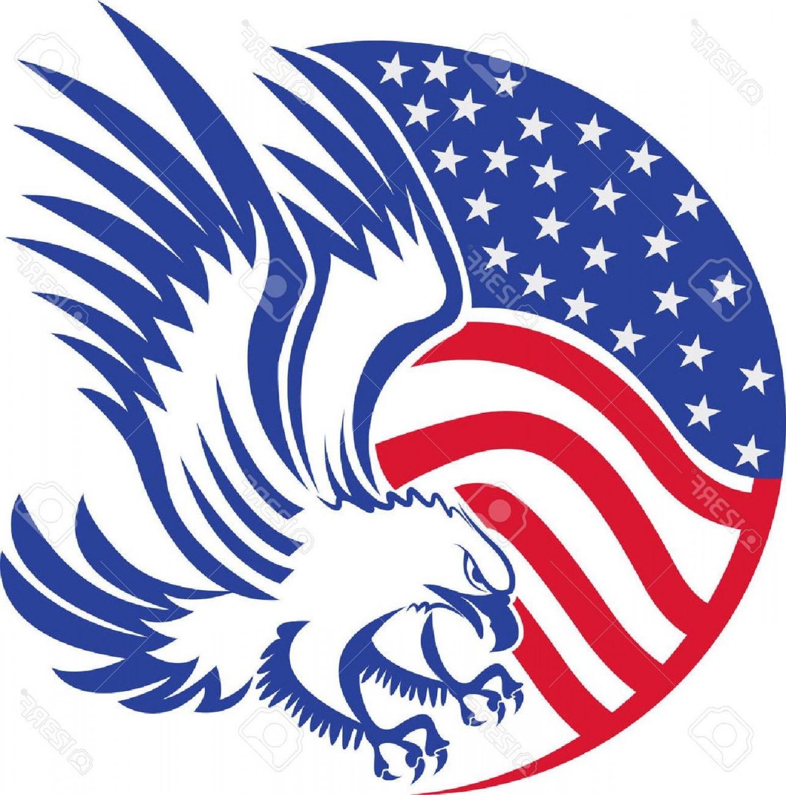 HD Bald Eagle With American Flag Sketches Vector Pictures