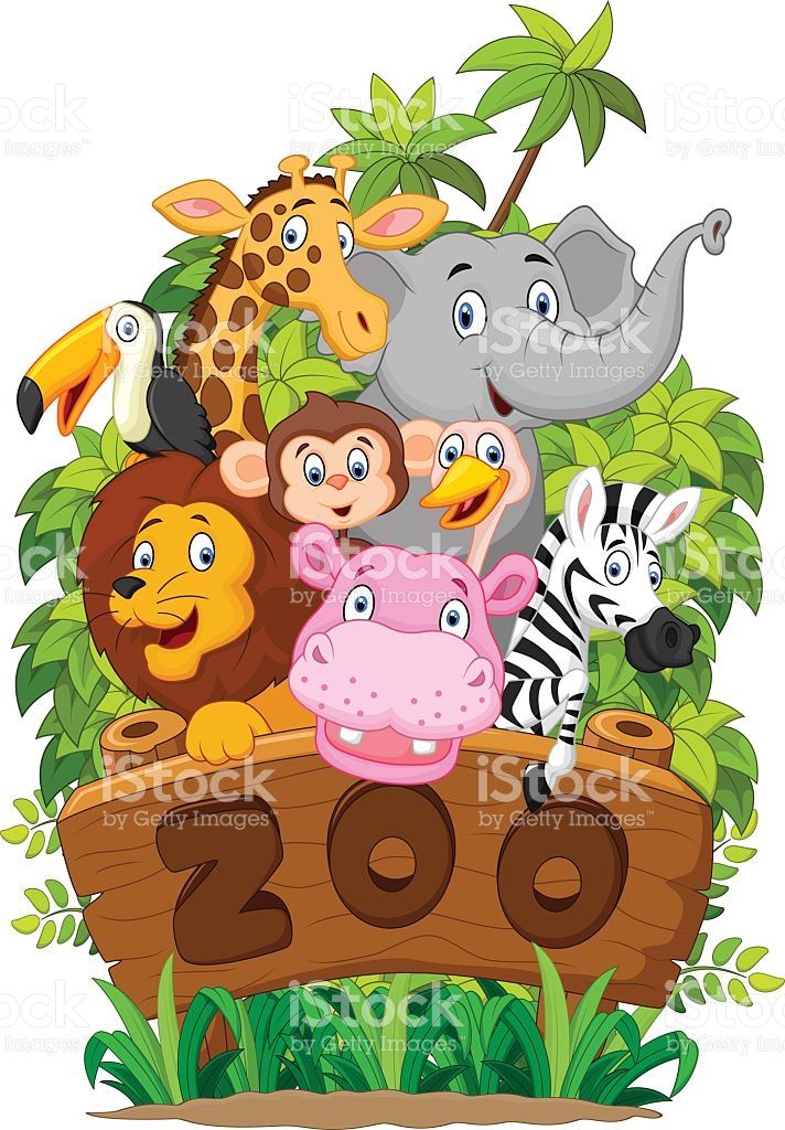 Illustration of Collection of zoo animals