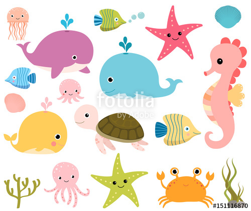 Cute sea animals for scrapbooking, baby showers and summer