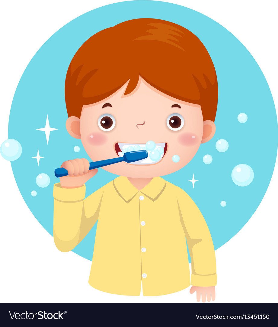 Cute boy brushing his teeth