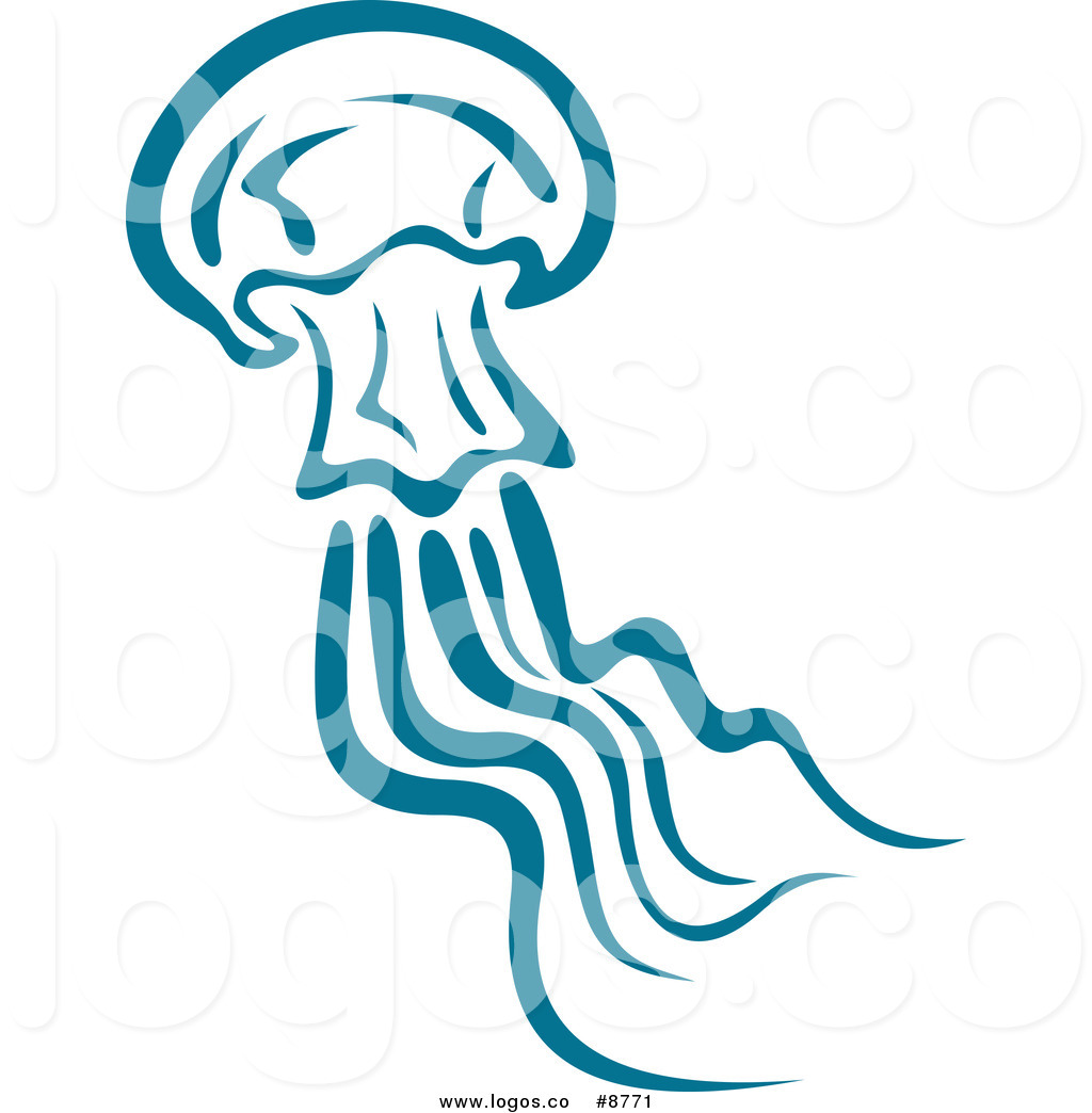 Royalty Free Clip Art Vector Teal Jellyfish Swimming Logo by