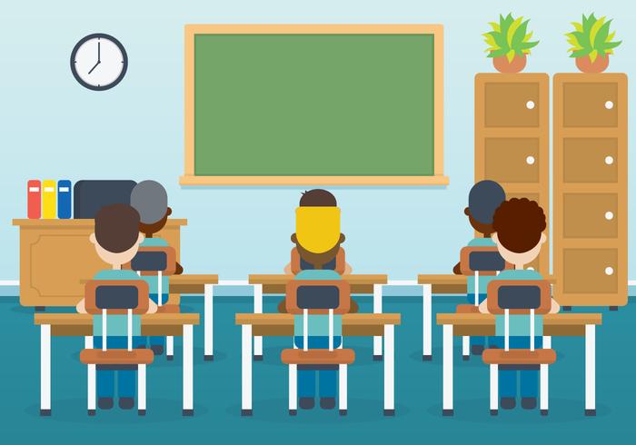 Classroom with kids vector illustration