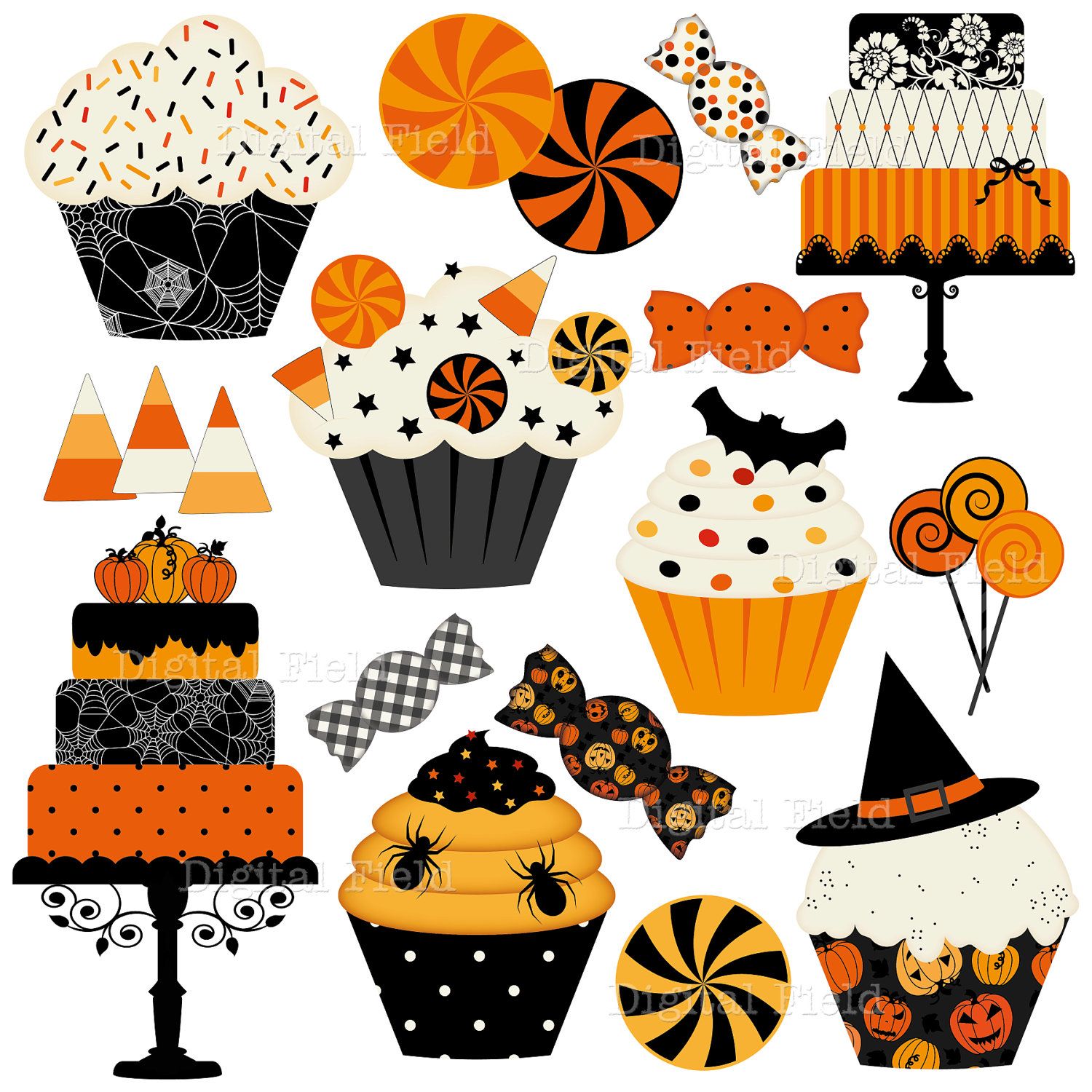 Halloween Cakes, Cupcakes and Candies Clip Art Set