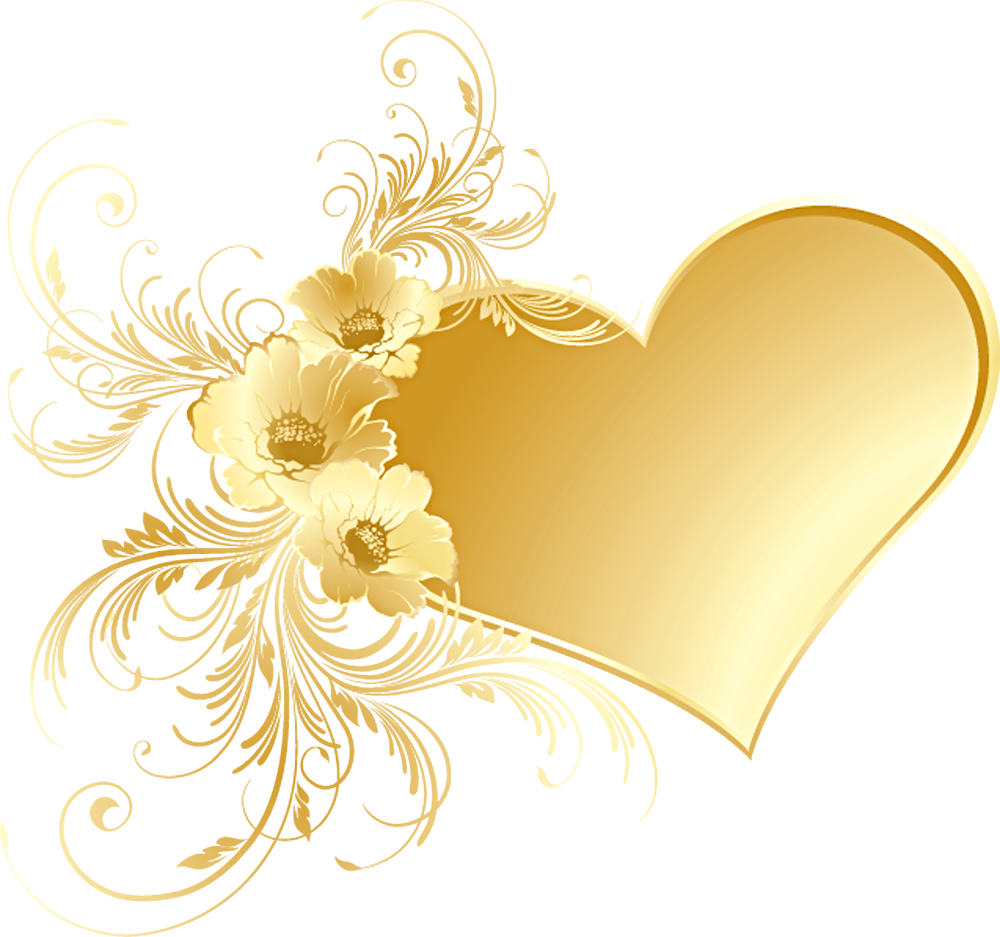 Gold Heart with Flowers PNG Picture