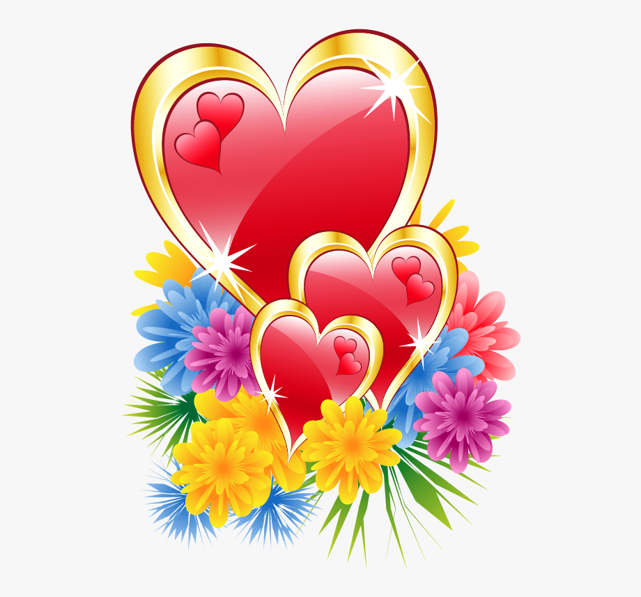 Valentine Hearts With Flowers Png Clipart Picture