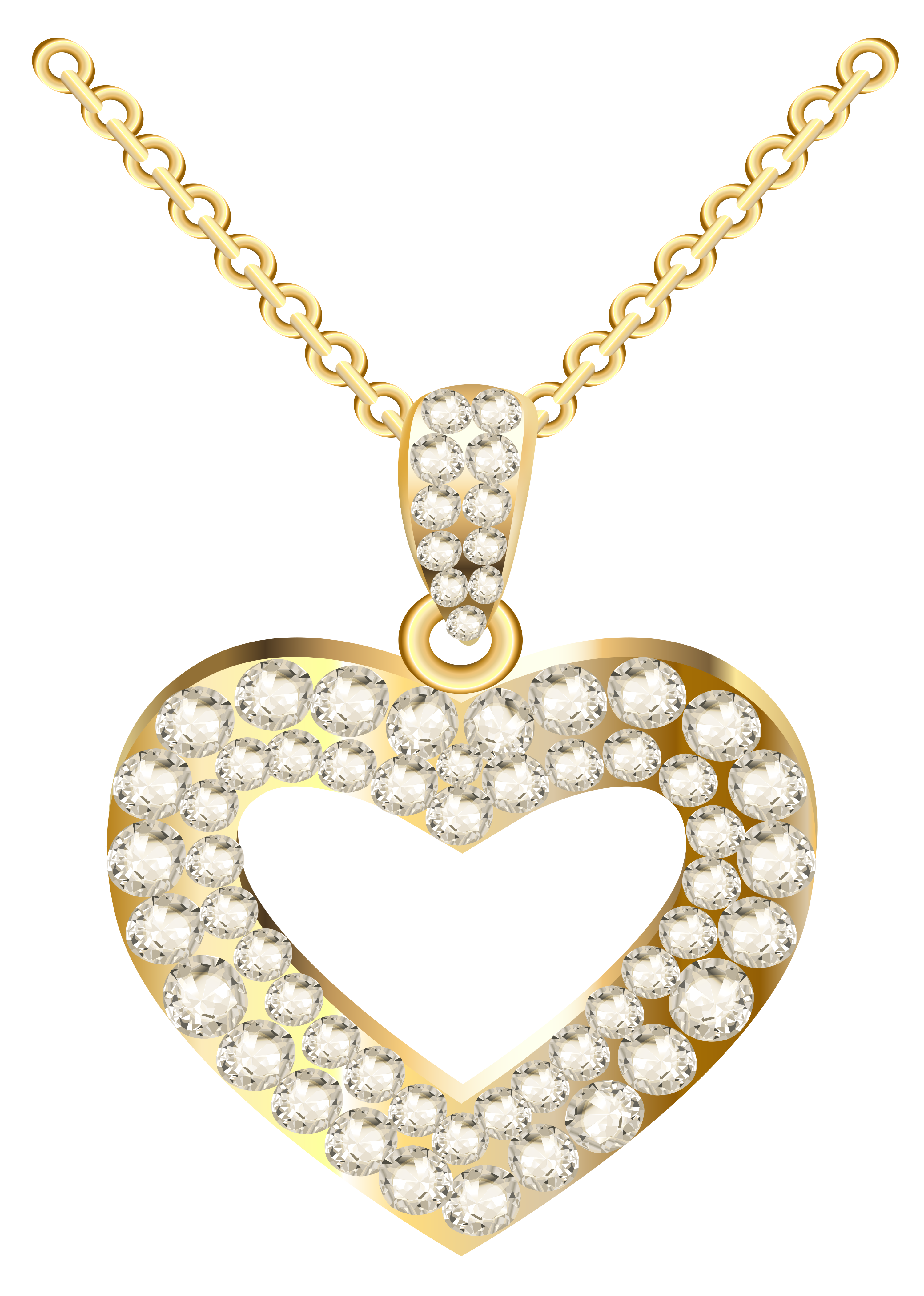 Golden Heart Necklace with Diamonds PNG Clipart