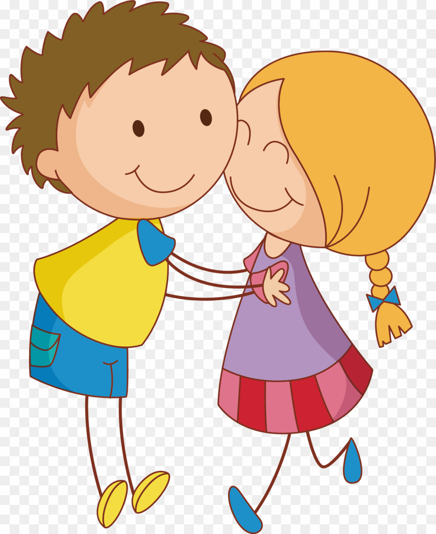 Kids hugging cartoon.