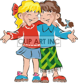 Two Girls Smiling and Hugging clipart